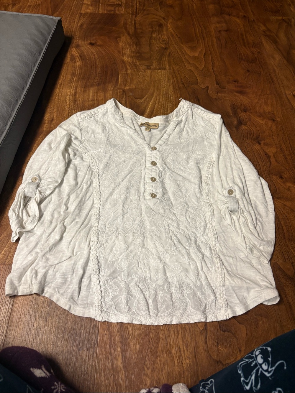 Democracy Ivory Lace-Panel Henley Blouse